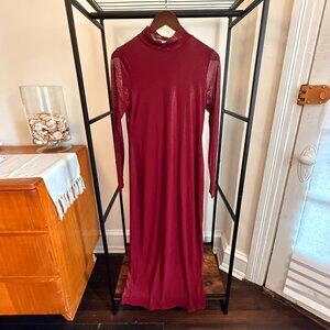 🍷Bar III Burgundy Mesh Long Sleeve Maxi Dress (Size M, NWT)